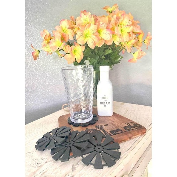 Set of 4 Handmade Farmhouse Inspired Black Wood Windmill Coasters (BWM) - Picture 1 of 3
